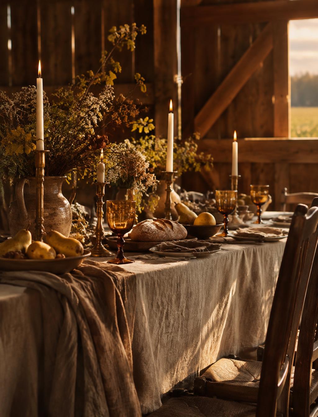 A candlelit harvest table